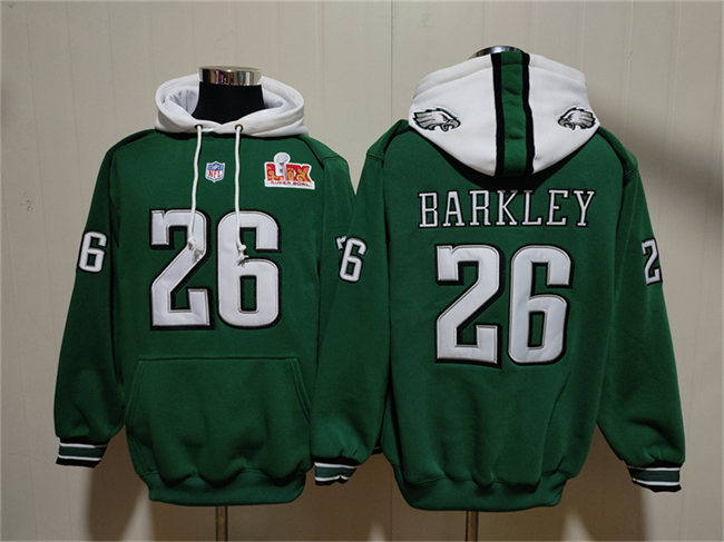 Men's Philadelphia Eagles #26 Saquon Barkley Green Super Bowl LIX Pullover Hoodie